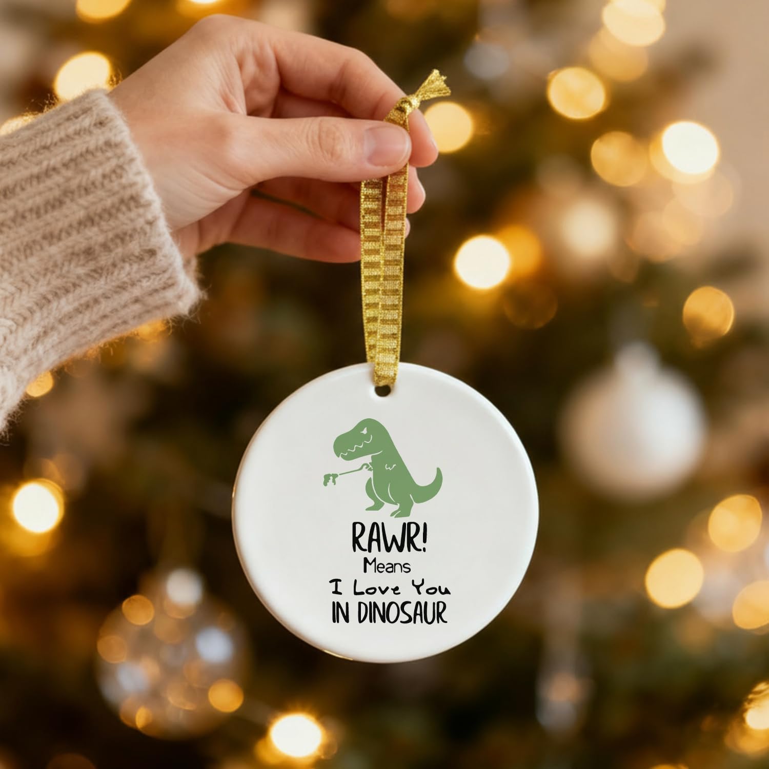 Mancheng-zi Dinosaur Christmas Ornament, Dinosaur Gifts for Toddlers Kids Ornament for Christmas Tree Decoration, Rawr Means I Love You in Dinosaurs Decorative Hanging Ceramic Ornaments - Image 3