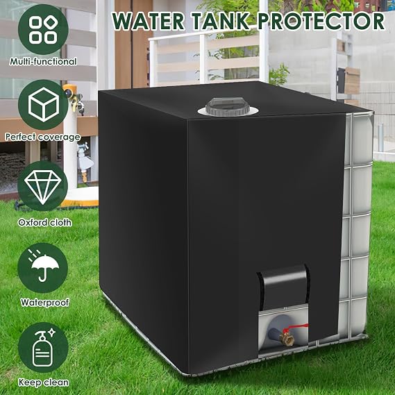 IBC Tank Cover Waterproof Dustproof 1000L Water Tank Cover, Oxford Cloth Protective Covers with Clear Display Window for Water Tanks Container