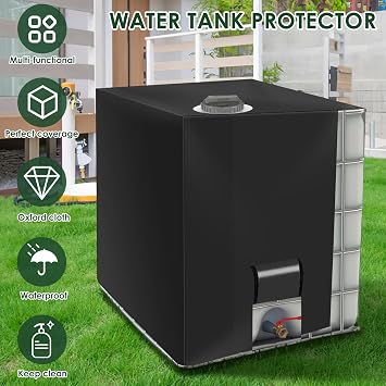 IBC Tank Cover Waterproof Dustproof 1000L Water Tank Cover, Oxford Cloth Protective Covers with Clear Display Window for Water Tanks Container