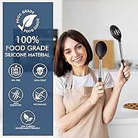 Vista 6 de HOTEC Cuchara de cocina grande de silicona resistente al calor de 446 °F, cucharas ranuradas sólidas sin BPA, utensilios de cocina antiadherentes