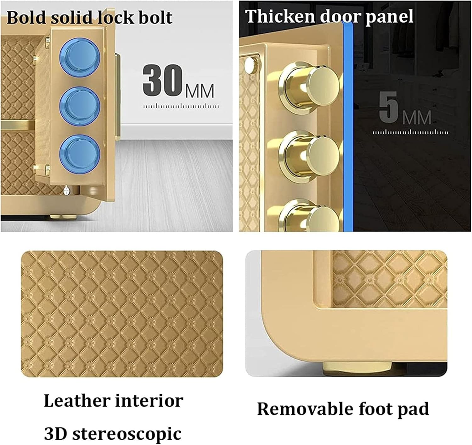 safes Electronic Code Lock Fire and Anti-Theft Storage Box Home Office Security Filing Cabinet with Alarm Device,Brown-38x32x45cm Hidden Safe, Gold-36x32x40cm
