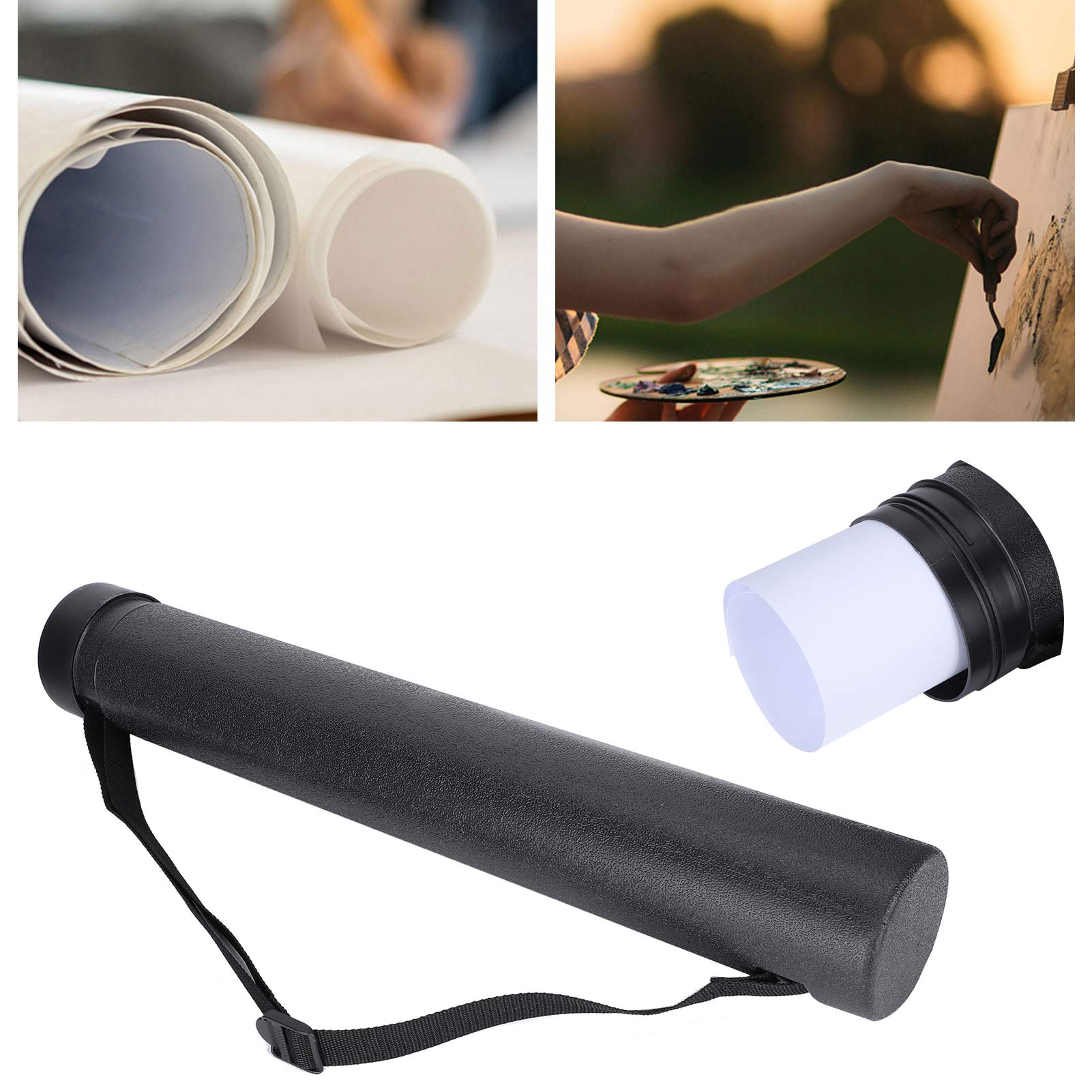 Tubo da disegno circolare, tubo per poster, tubo telescopico per pittura, per documenti di disegni di poster di viaggio di mappe(black)