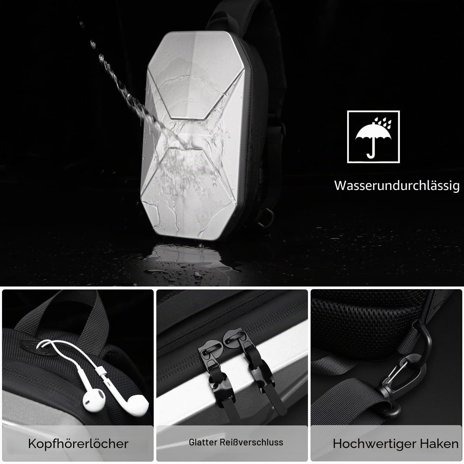 FANDARE Brusttasche Sling Bag Umhängetasche mit USB-Ladeanschluss Herren Schultertasche Grosse Kapazität Crossbody Bag für Outdoor Sport Wandern Radfahren Reisen Wasserdichtes Eva