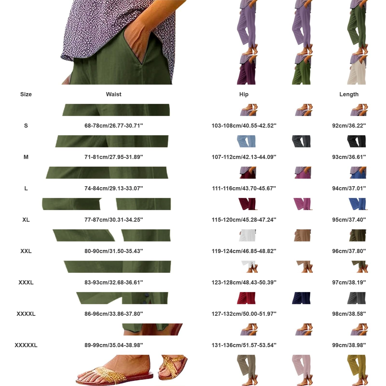 Cocila Pantalon Coton Et Lin Femme Fluide Droit pour Femme Élastique Long en Lin Taille Haute Coton Décontracté Fendu Jambes Pantalons Femmes Elastique Ou Ete Leger Été Harem Souple
