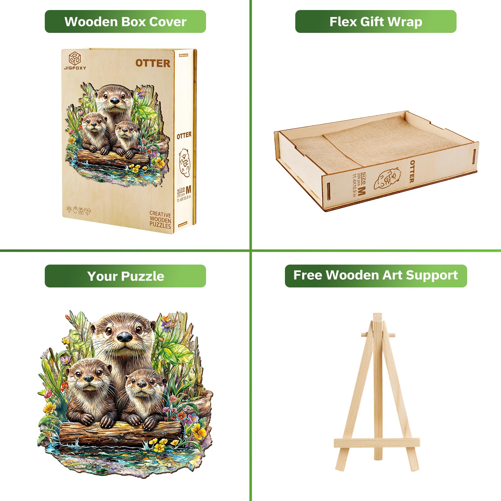 Jigfoxy Casse-tête en bois de loutre pour adultes, puzzle en bois de forme d'animal unique pour adultes, cadeau d'anniversaire pour les amateurs de puzzle, famille (XL-43,9 x 42,2 cm - 555 pièces)