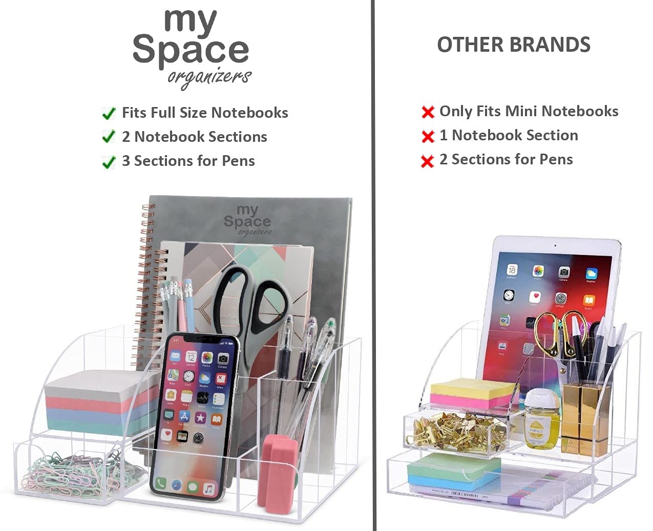 Acrylic Office Desk Organizer with Drawer, 9 Compartments, Clear All in