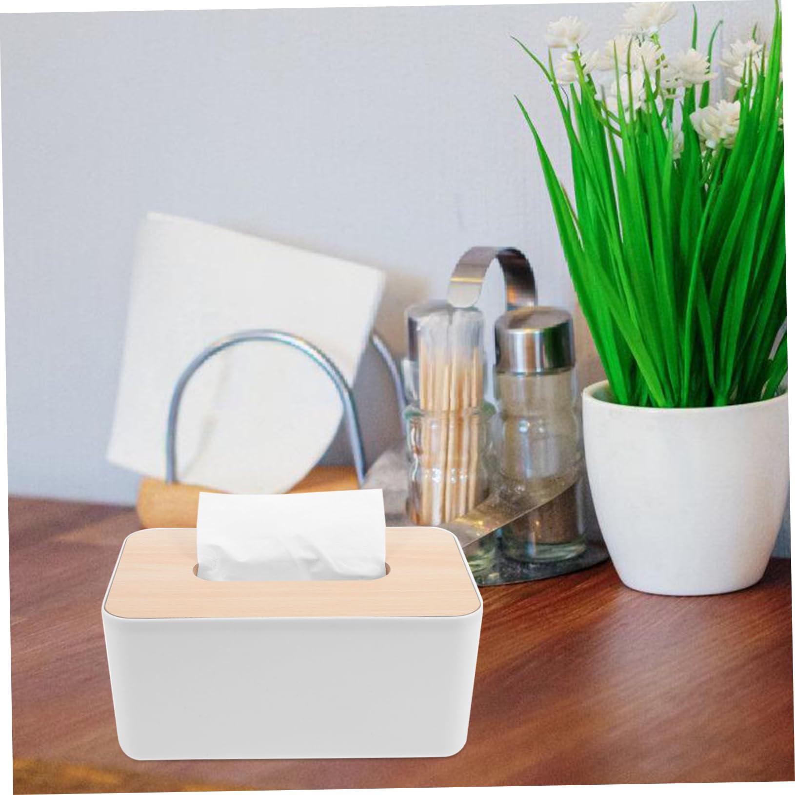 SOLUSTRE Wood Plastic Tissue Box Cover Rectangular Napkin Storage Holders for Home