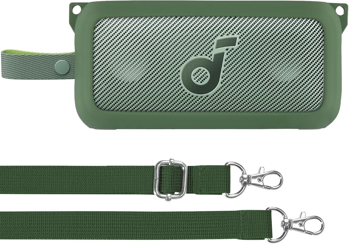 co2CREA Funda de Silicona Suave para Anker Soundcore Motion 300, Verde | Compatible con altavoz portátil inalámbrico de alta resolución, funda protectora con correa para el hombro