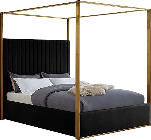 Vista 8 de Meridian Furniture JonesCream-K Jones Collection Modern Cama King tapizada contemporánea, terciopelo crema, acolchado de canal, marco de latón