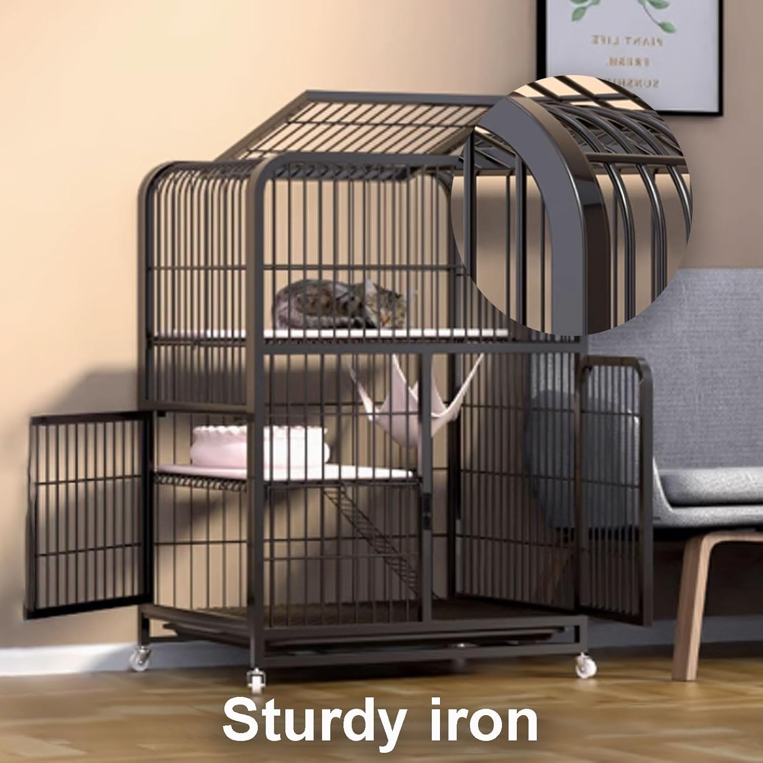 Cat Cages Indoor, Catio Indoor Cat Enclosure on Wheels, Enclosed Cat Playpen, Cat Enclosure with PVC Tray for Ferret, Chinchilla, Small Animals(White,71x55x94cm)