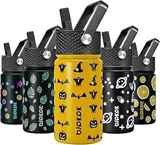 BJPKPK Insulated Water Bottle, 15oz Stainless Steel with Straw Lid | Leak Proof, BPA-Free, Vacuum Insulated, Keep Drink Cold & Hot, Metal Water Bottle for Travel, Gym, Office, Cupholder Friendly