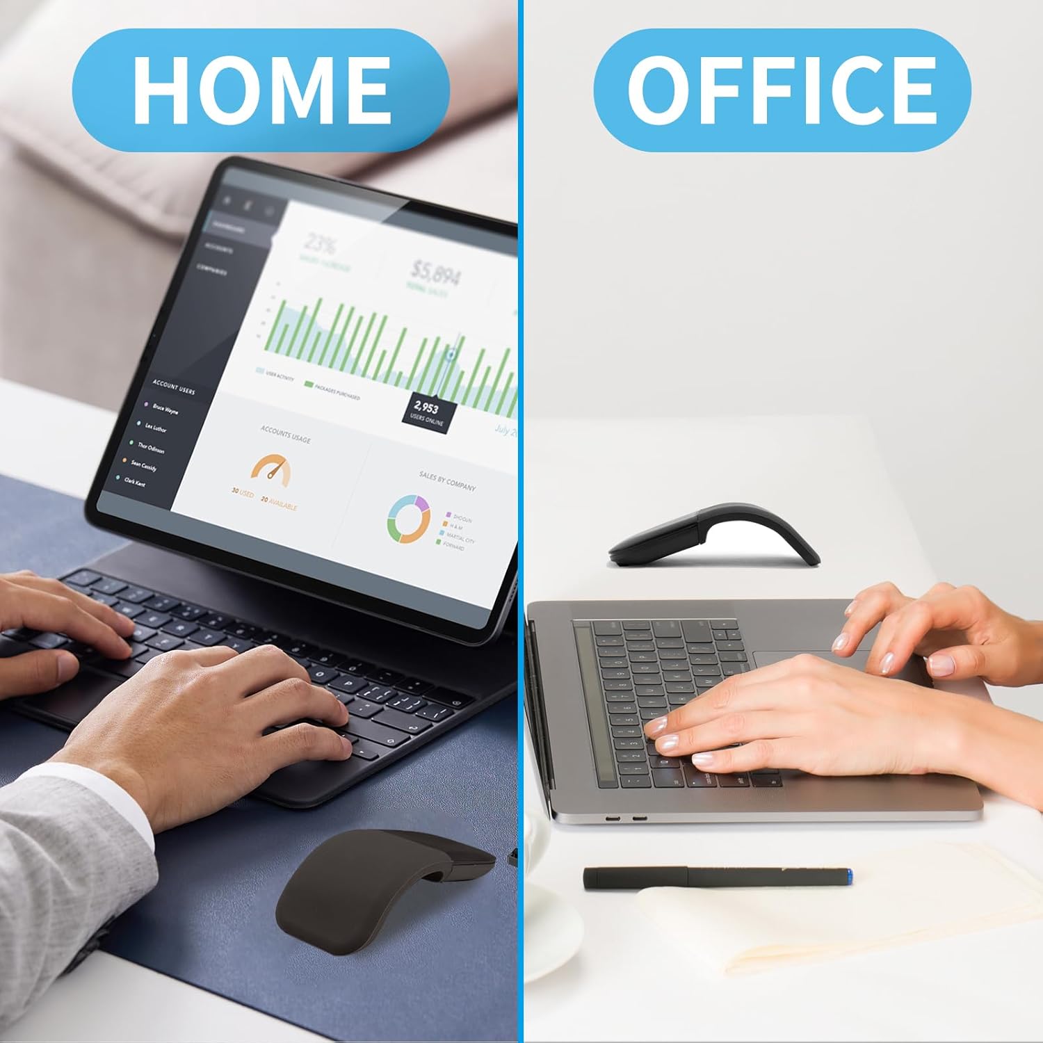 Bluetooth Arc Touch Mouse, Portable Slim Folding Travel Mouse whitout USB Dongle, Foldable Mice for Laptop, Tablet - Black