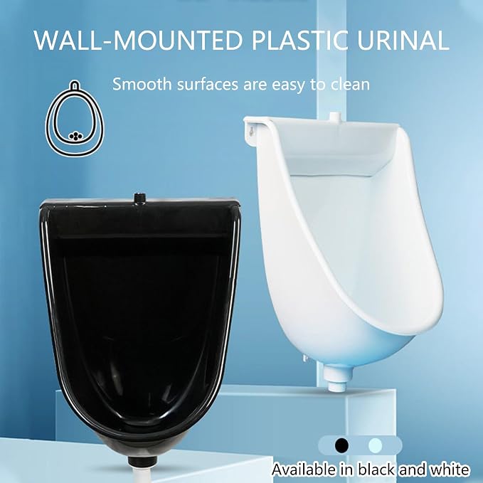 Urinal de plástico para montaje en pared, sin agua, instalación adhesiva sin perforación, con amplia base profunda para reducir salpicaduras, ideal para garajes, RV, sótanos y cobertizos (blanco) miniatura 3