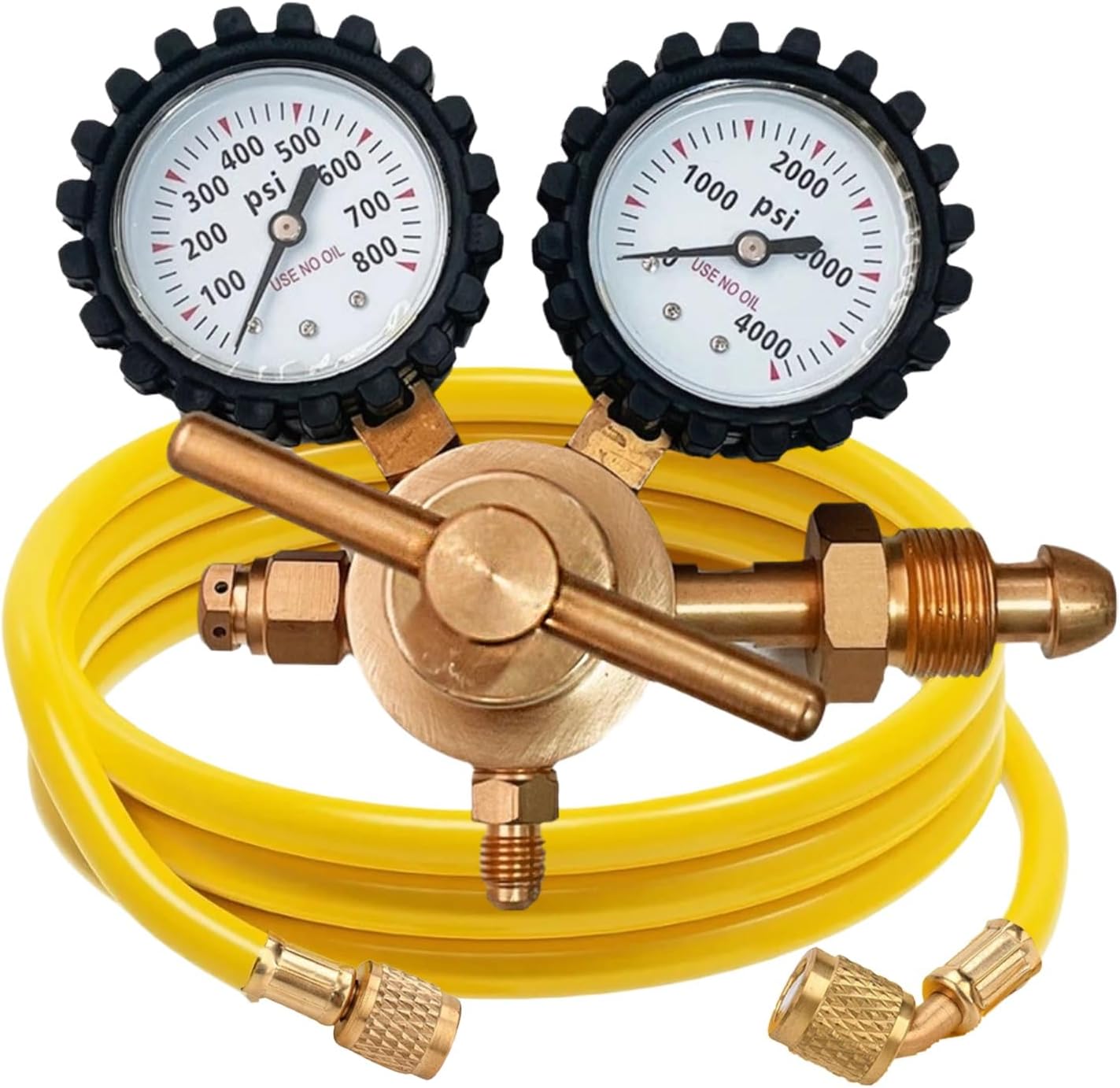 Nitrogen Regulator, 0-800PSI Delivery Pressure Argon Tank Regulator, CGA580 Inlet & 1/4” Male Flare Outlet Brass for Helium Argon Nitrogen Tank, 60” Hose for HVAC Purge Test