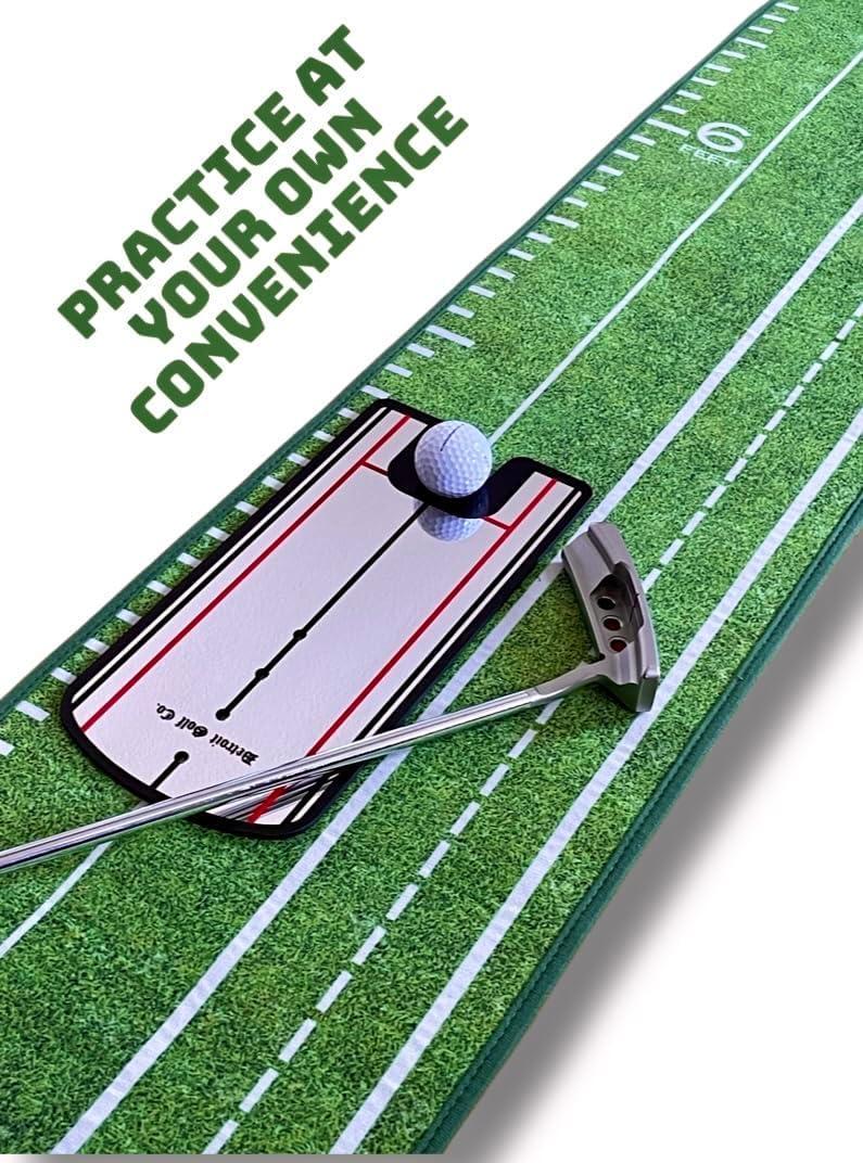 Indoor Putting Green with Auto Ball Return – Golf Practice Training Aid with Crystal Velvet Mat and Solid Wood Base – Perfect for Home, Office, or Workspace – Enhance Your Putting Skills