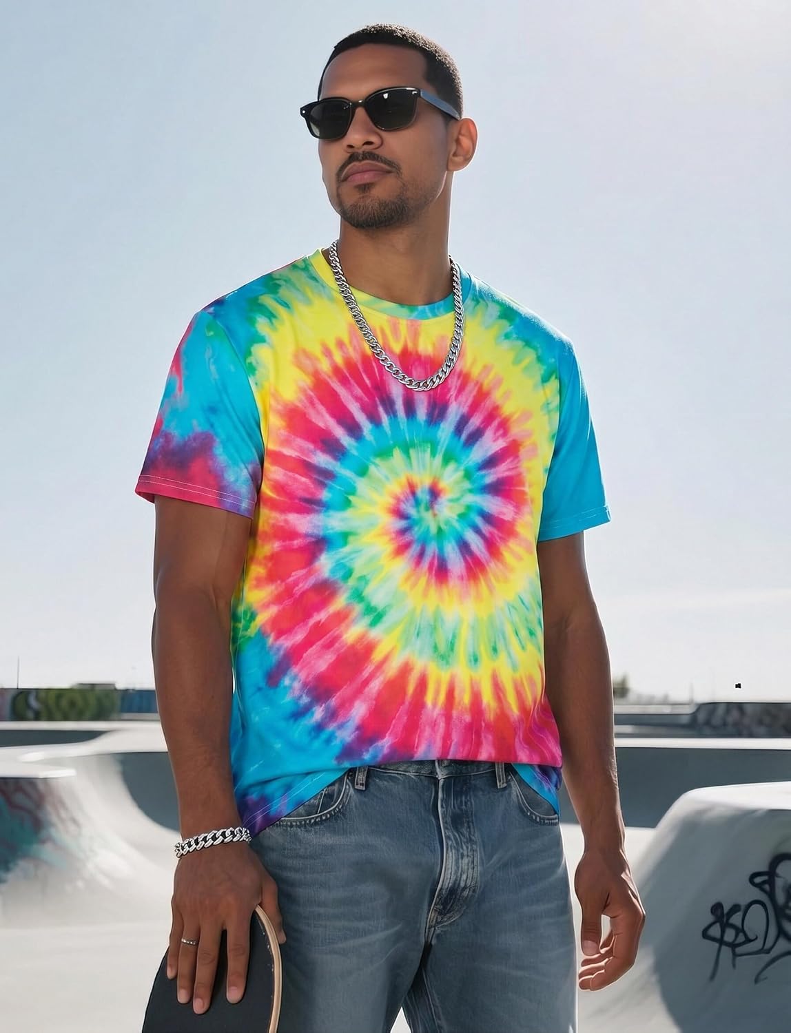 Tie Dye Shirt Men Peace Sign Hippie Costume Outfit Fashion Print Hiphop T-Shirt Tie-Dye Funny Graphic Tees