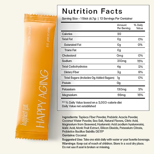 Miniatura 7 de Happiest - Polvo de hidratación con electrolitos intestinales con probióticos y ácido hialurónico, salud intestinal + brillo de la piel, 12 barras