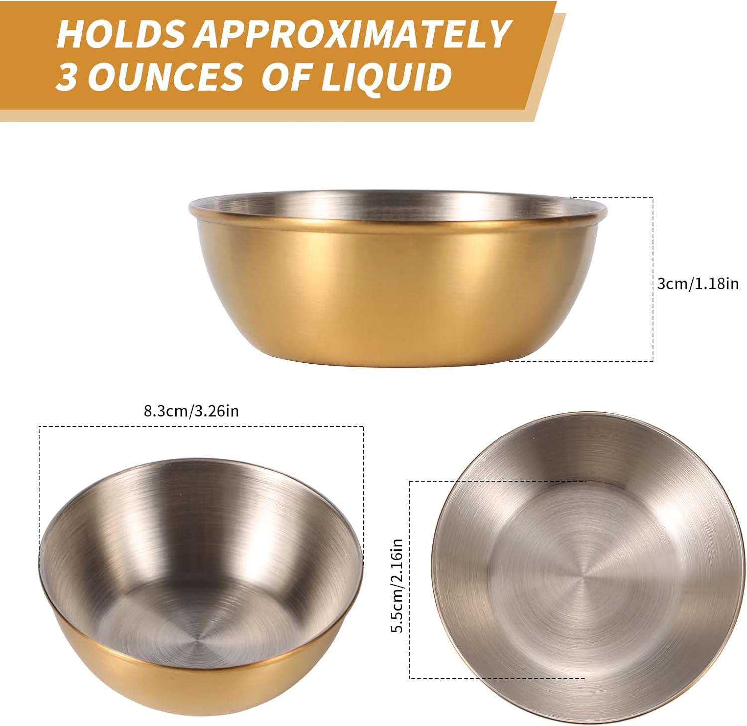 Sauce Cups 3oz 24 Pieces Two-tone Stainless Steel. Reusable Stackable Portion Containers for Sampling, Salad Dressing Sides or Dipping Sauces. Small Ramekin for Restaurant, Catering or Deli.