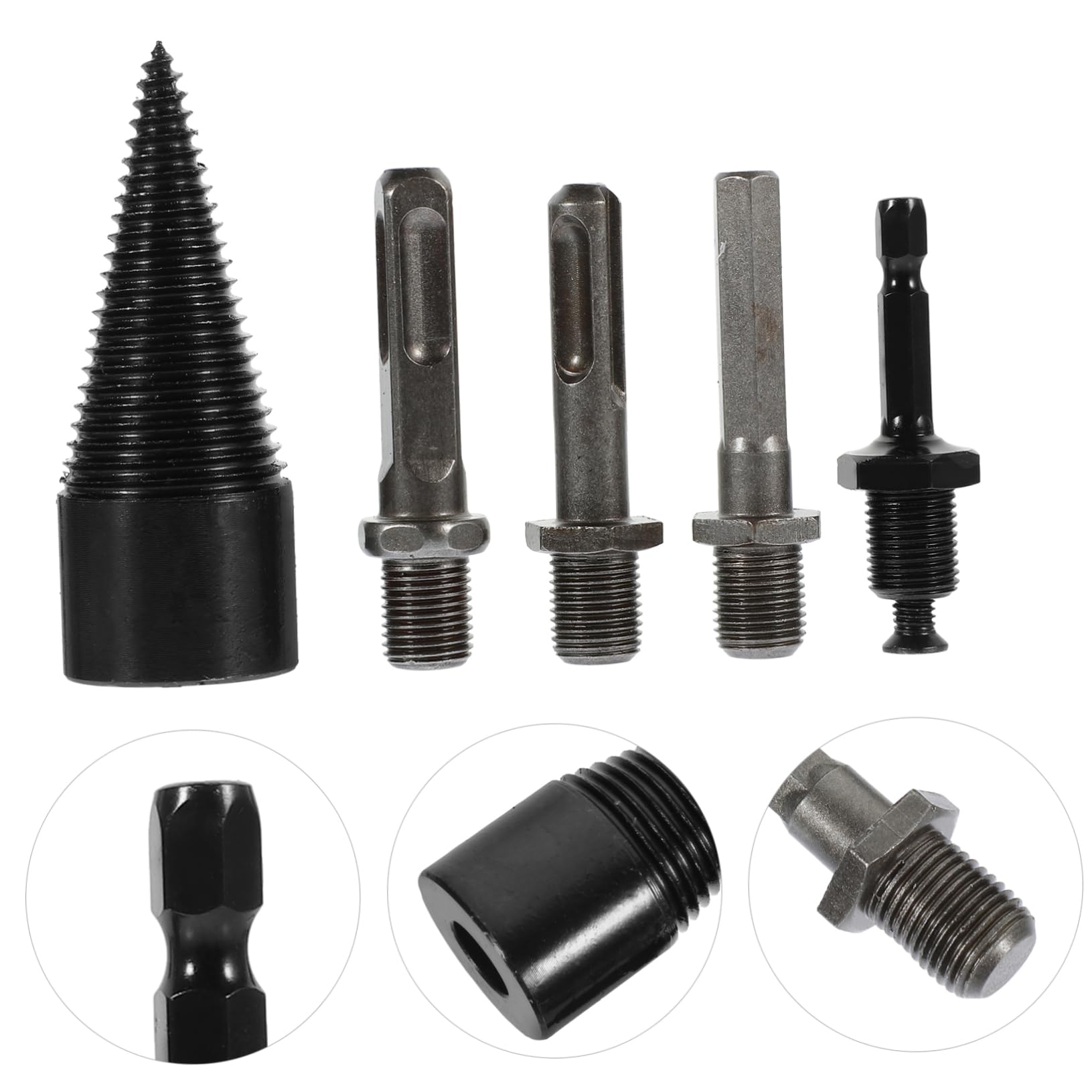 UPKOCH 2 Set Manufatto Di Legna Da Ardere Punta Da Trapano Per Spaccalegna Trapano Spaccalegna Punta Da Trapano Per Spaccare Il Legno Coni Spaccalegna Black Acciaio Al Carbonio 5 Pezzi*2