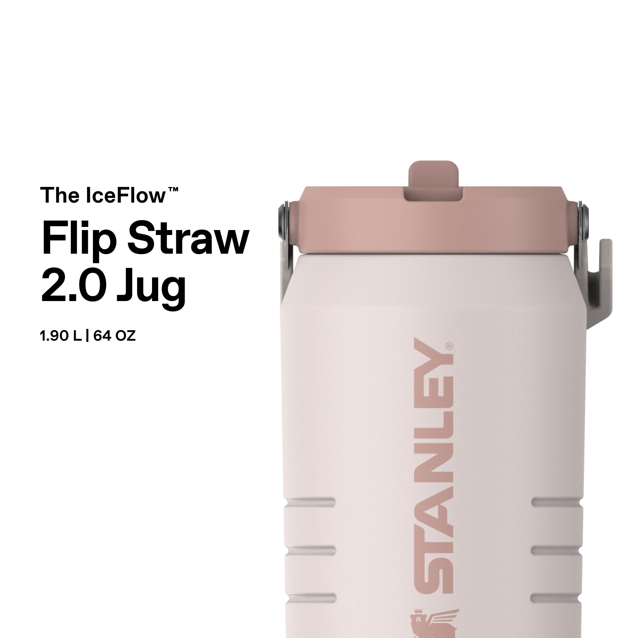 Stanley 1913 IceFlow Flip Straw 2.0 Jug 1.9L - Rose Quartz | Kühlt 20 Std. - 4 Tage eisgekühlt - Auslaufsicher - BPA-frei - Spülmaschinenfest
