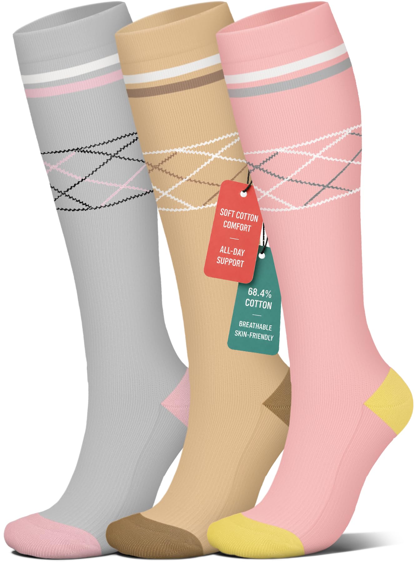 4 Pairs Compression Socks for Women Circulation-Best Support for Nurses,Running,Athletic,Travel