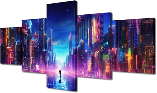 Lienzo Cyberpunk de 5 paneles para decoración de pared para hombres, dormitorio, oficina, decoración de pared de nativos americanos, arte de pared