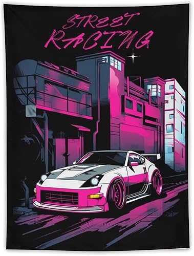 Miniatura 18 de QEOPGNE Tapiz grande para colgar en la pared, diseño de puente de puerta dorada, grandes olas, japonés, retro, Jdm, auto, R34, tapiz para