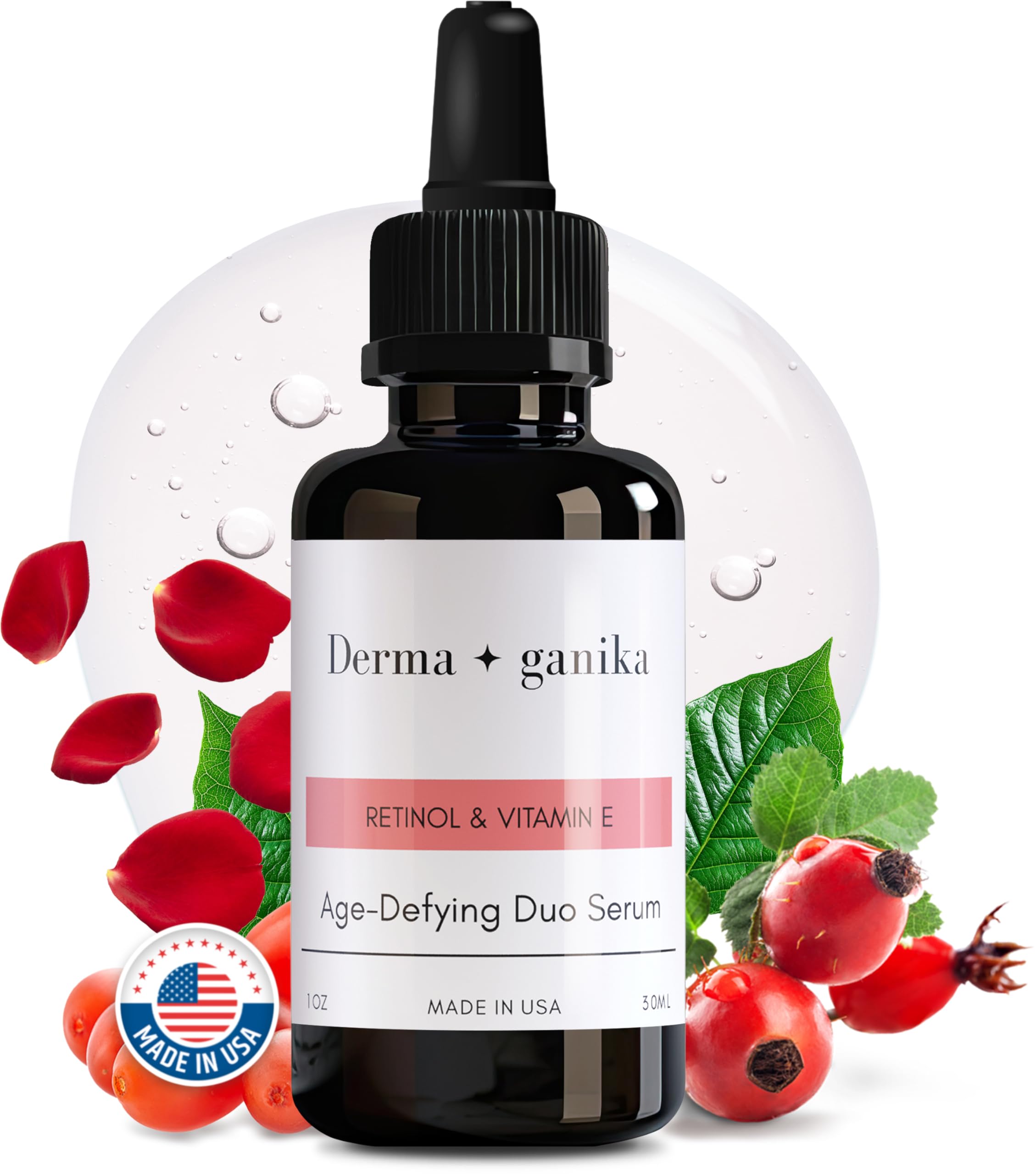 Derma ganika Retinol & Vitamin E Serum for Face - Made in USA Collagen-Boosting Anti-Aging Serum | Reduces Fine Lines, Wrinkles & Hyperpigmentation | Smooths & Hydrates Skin