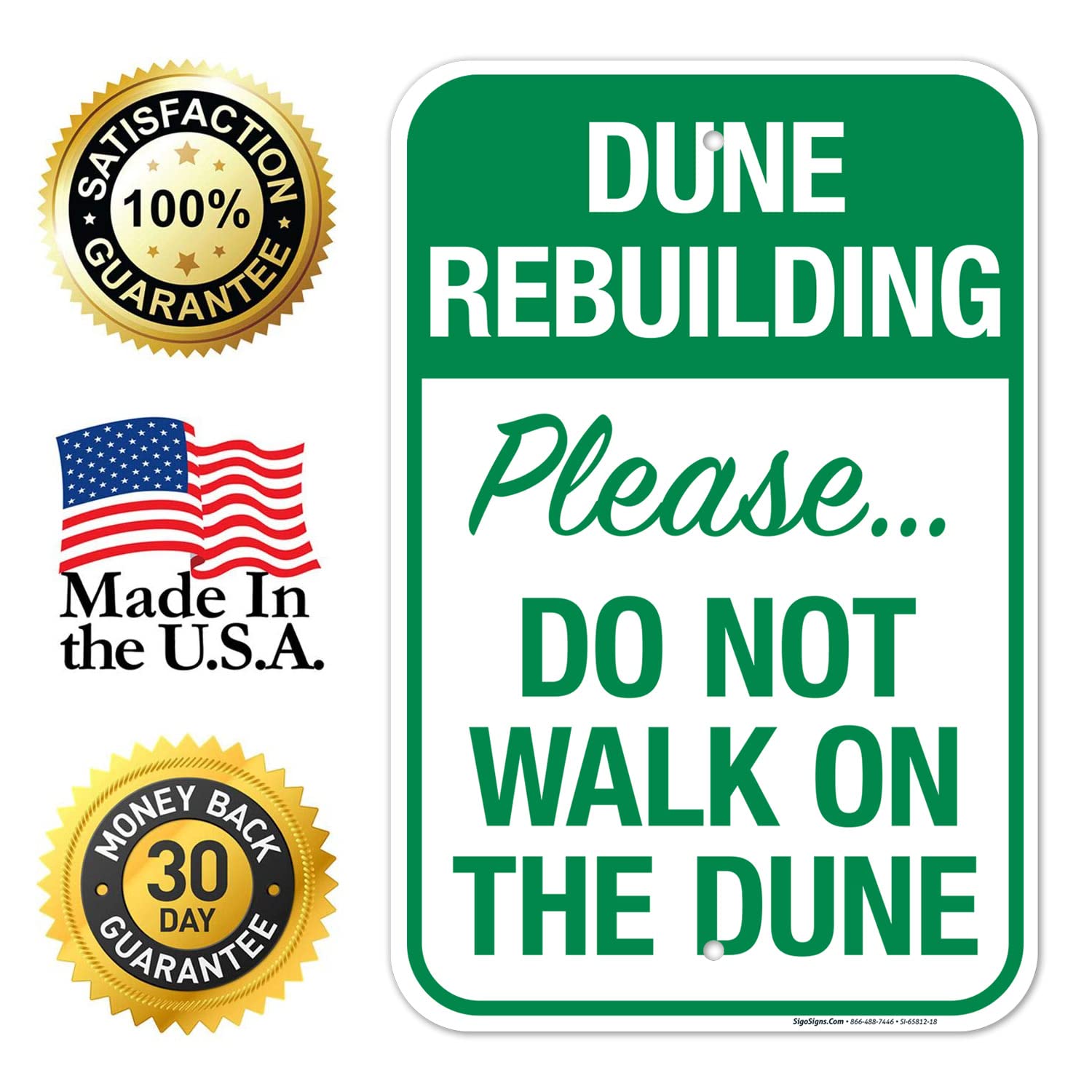 Dune Rebuilding Please Do Not Walk On The Dune Sign, 12x18 Inches, Rust Free .063 Aluminum, Fade Resistant, Made in USA