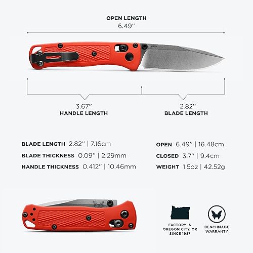 Vista 32 de Benchmade - Cuchillo Mini Bugout 533 con mango de grivory naranja (533)