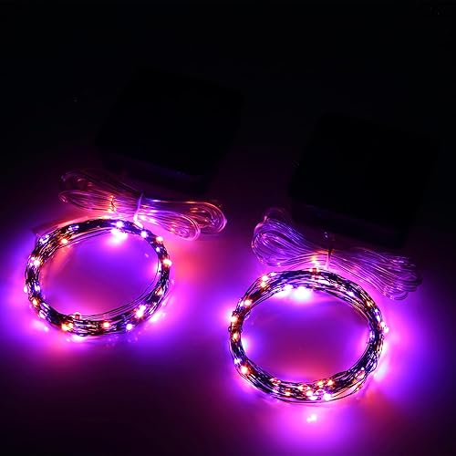 Miniatura 2 de Pequeñas luces espeluznantes para jardín, mini tira de luces solares de Halloween para jardín, cable de cobre negro, luces naranjas y moradas, 15