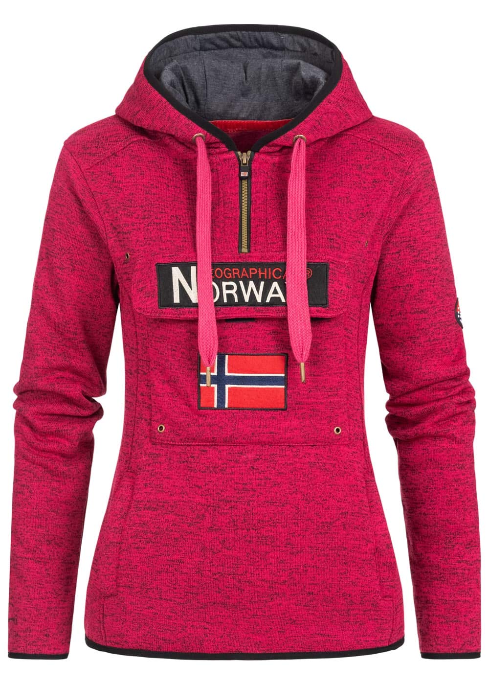 Geographical Norway Upclassica Lady - Felpa Donna Pile Cappuccio E Tasche A Canguro - Felpa Donna Con Manica Lunga E Casual - Giacca Cappuccio E Tops Sport