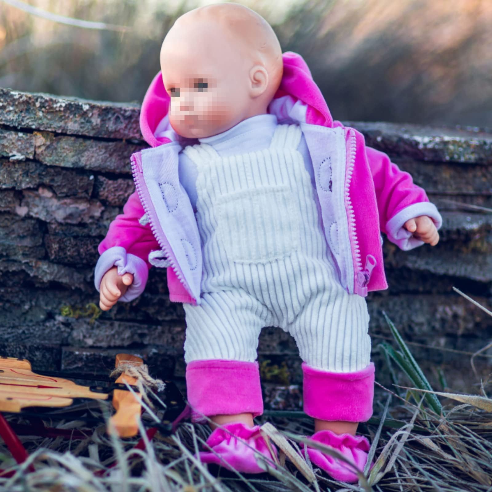 15" Doll Clothes for American Girl® 's Bitty Baby & Twins, Pink & Cream Overalls,Shirt,Jacket & Shoes