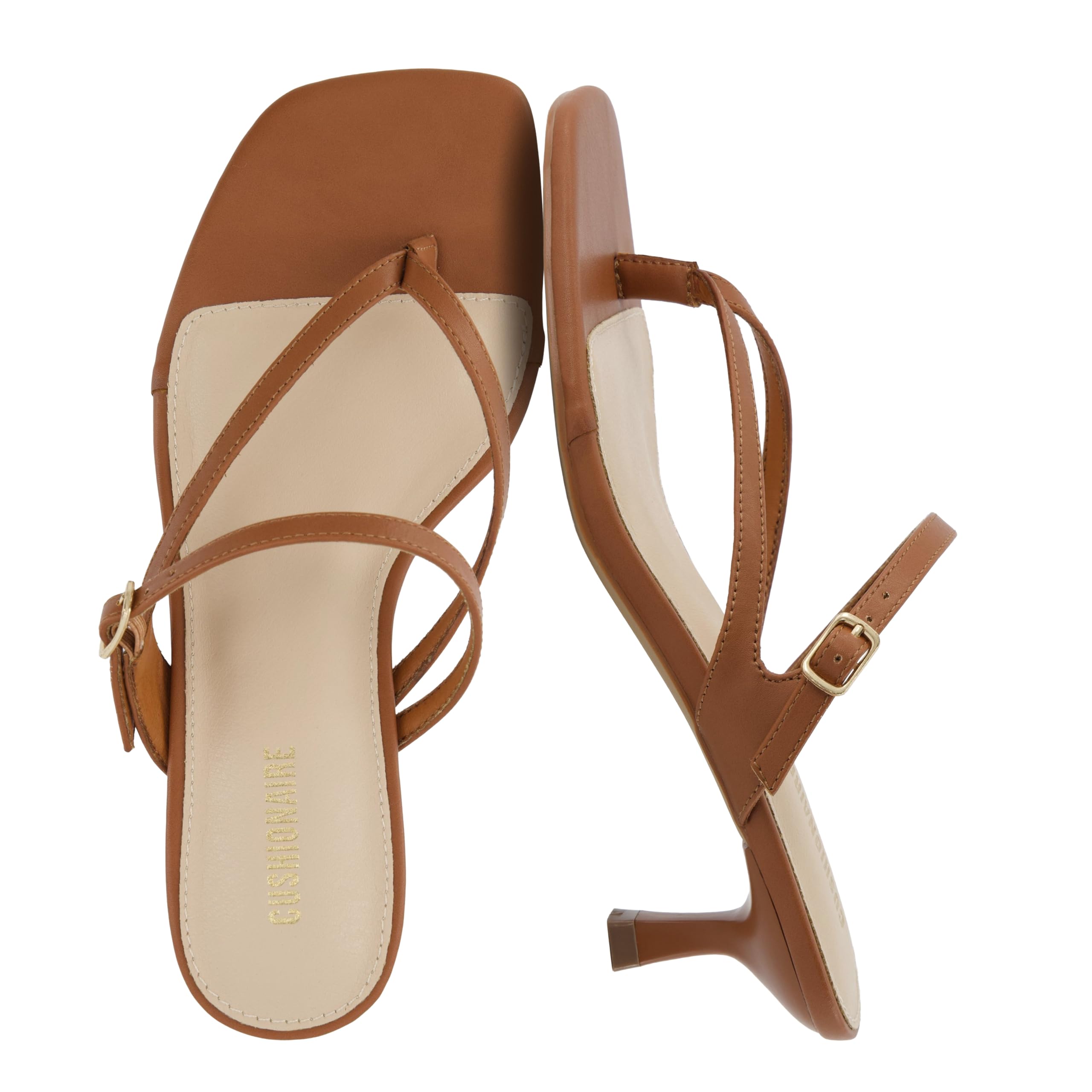 CUSHIONAIRE Madrid Kitten Heel Square Toe Women's Sandals - Comfortable Dressy Strappy Heels Sandals for Women, Wide Widths Available