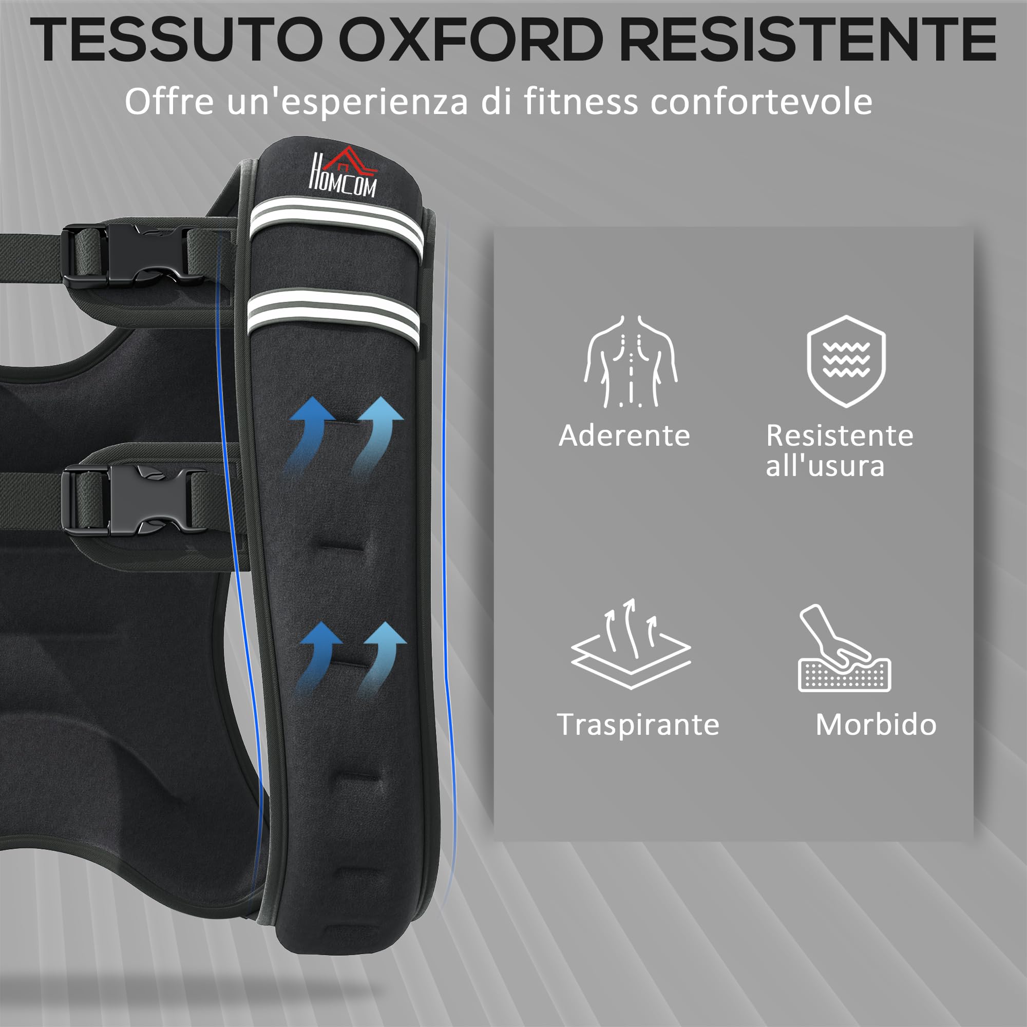 HOMCOM Gilet Zavorrato 5/8/10 kg Traspirante con Tasca Portaoggetti e Spallacci, Gilet con Pesi in Tessuto Oxford, Metallo e Sabbia