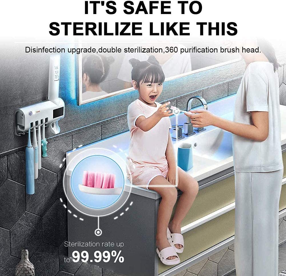 Smart UV Sterylizator do zębów, automatyczny sterylizator do zębów z dozownikiem pasty do zębów, uchwyt do szczoteczki do zębów naściennym,White