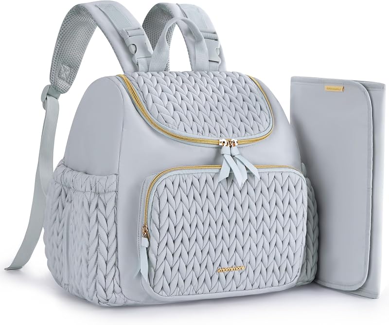 mommore Diaper Bag Backpack, Stylish Mini Baby Bag with Changing Pad | Insulated Pockets & Stroller Straps Small Diaper Backpack Compact Maternity Bag for Baby Essentials, Hospital & Daily Work