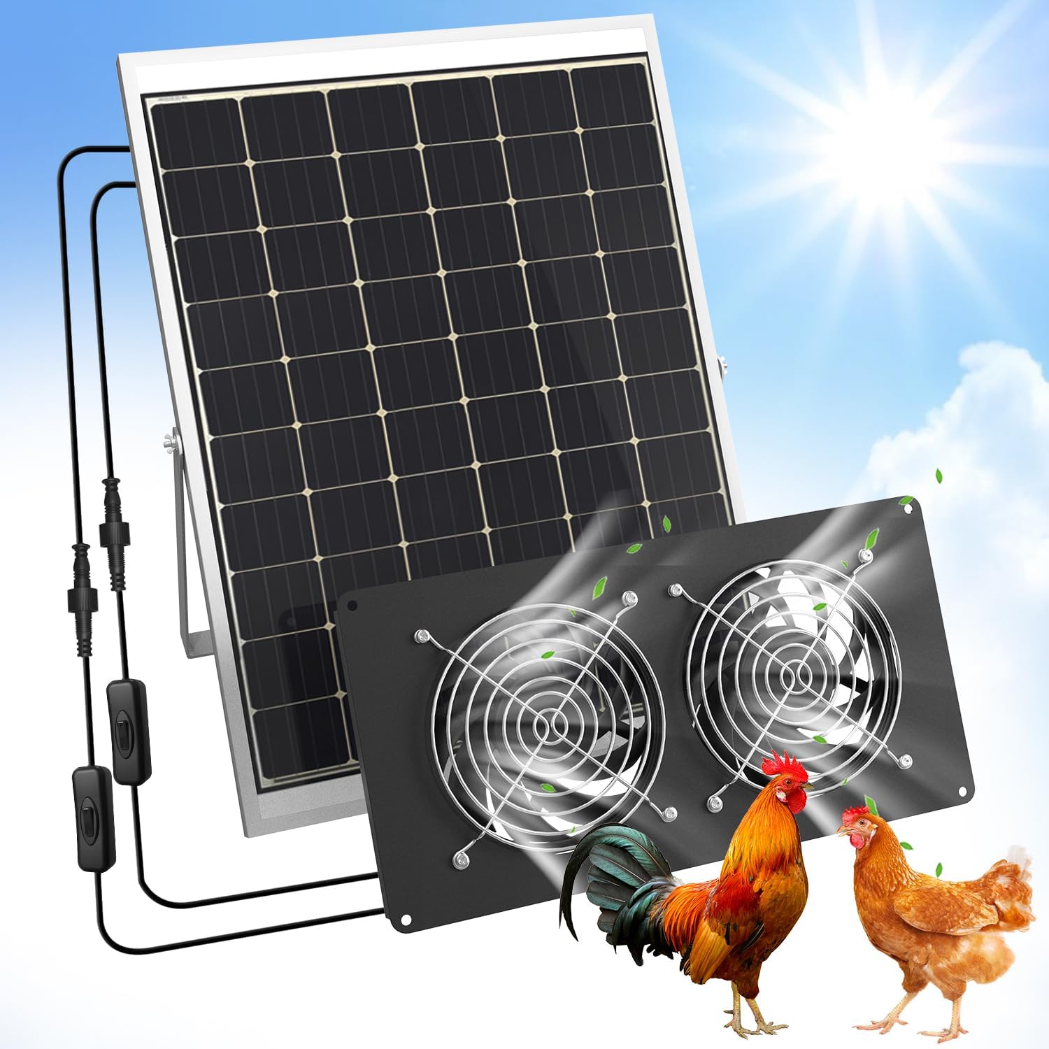 25W Photo voltaic Powered Twin Steel Shell Fan Package, IPX7 Waterproof Monocrystalline Photo voltaic Panel Consumption Exhaust Followers for Rooster Coops, Greenhouses, Sheds, Canine Homes, and Home windows Air flow and Plug & Play
