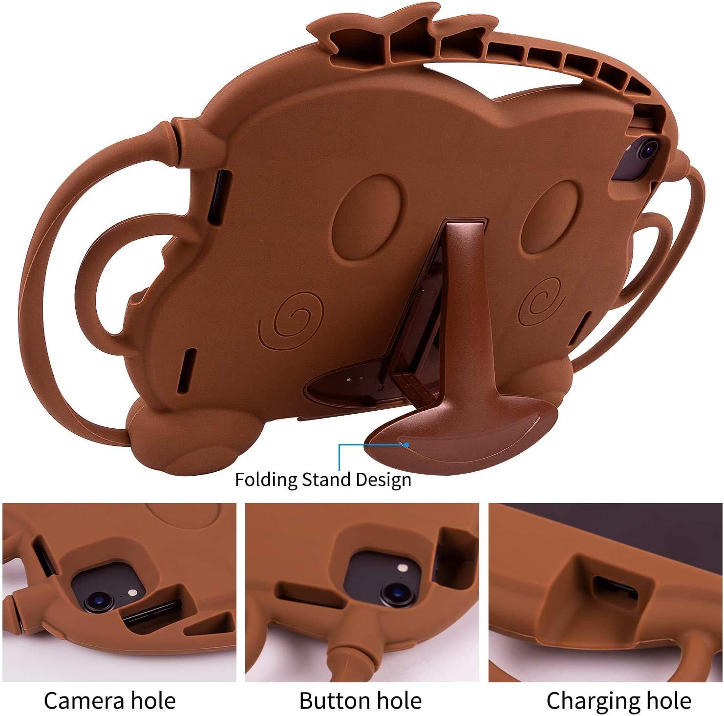 Monkey Kid Case Compatible for iPad Air 5/4 10.9 "2020 iPad Pro 11 Inch 2020 & 2018 Lovely Cartoon Shockproof Silicone Protective Convertible Handle Stand [BPA Free] (Brown)