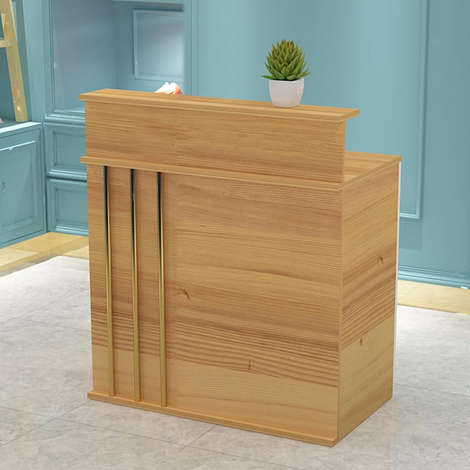 Moderno escritorio de recepción con cerradura con zona de bienvenida funcional, ideal para oficinas, tiendas de ropa, hoteles y tiendas minoristas, 90 x 50 x 100 cm, mostrador de servicio al cliente