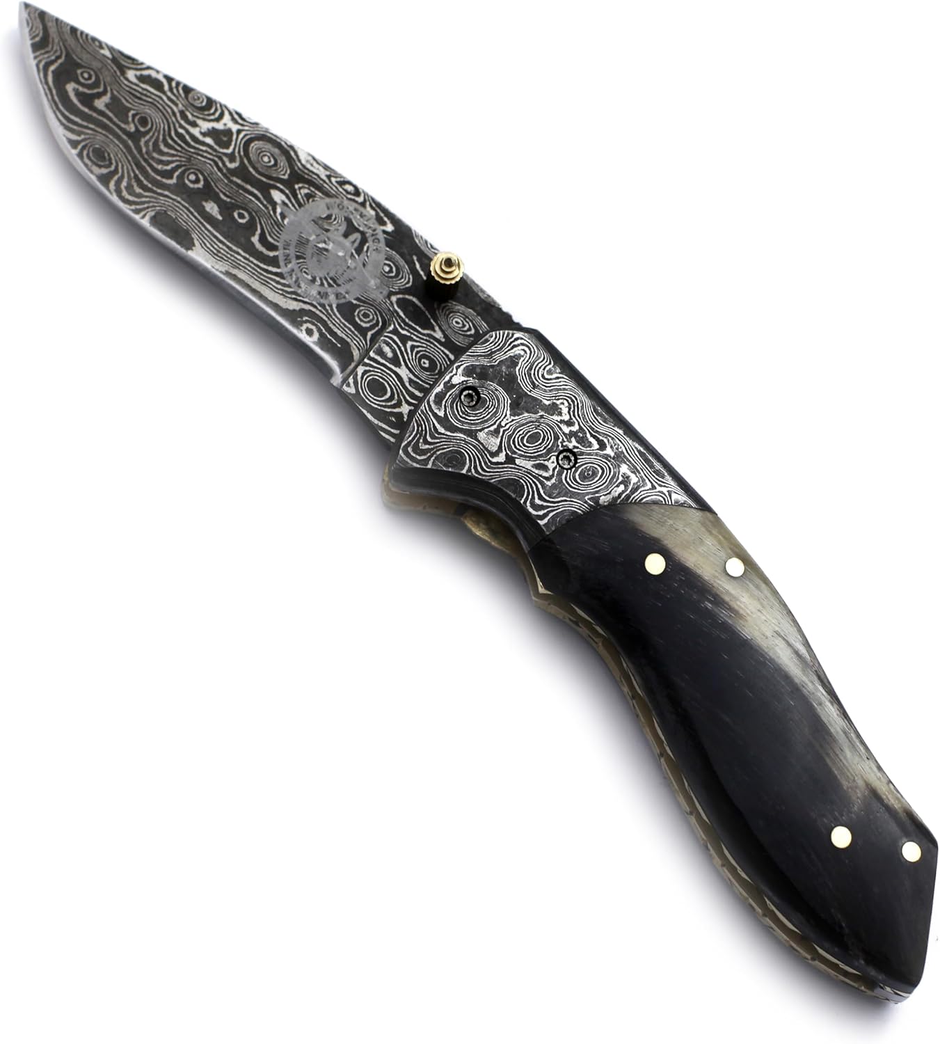 WÖLFKLINGE Damascus Handmade Folding Pocket Knife – The Ultimate EDC for Hunting, Survival, Camping, and Fishing with Full Tang Micarta Handle and Luxurious Cowhide Leather Sheath.-WFD-2538