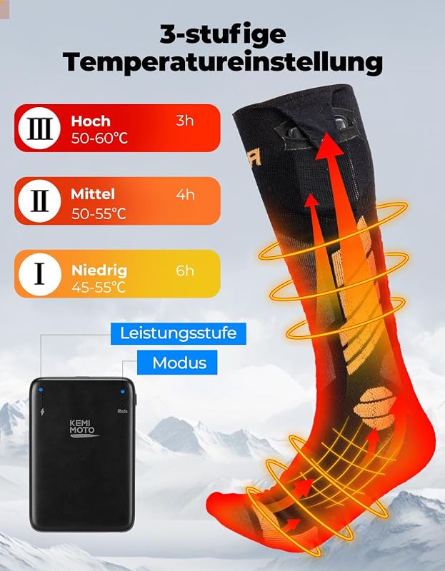 KEMIMOTO Fűthető Zokni Férfi Női Unisex, Applikációs Vezérlés, Gyapjú Meleg Zokni Kerékpározás Síelés Horgászat Vadászat