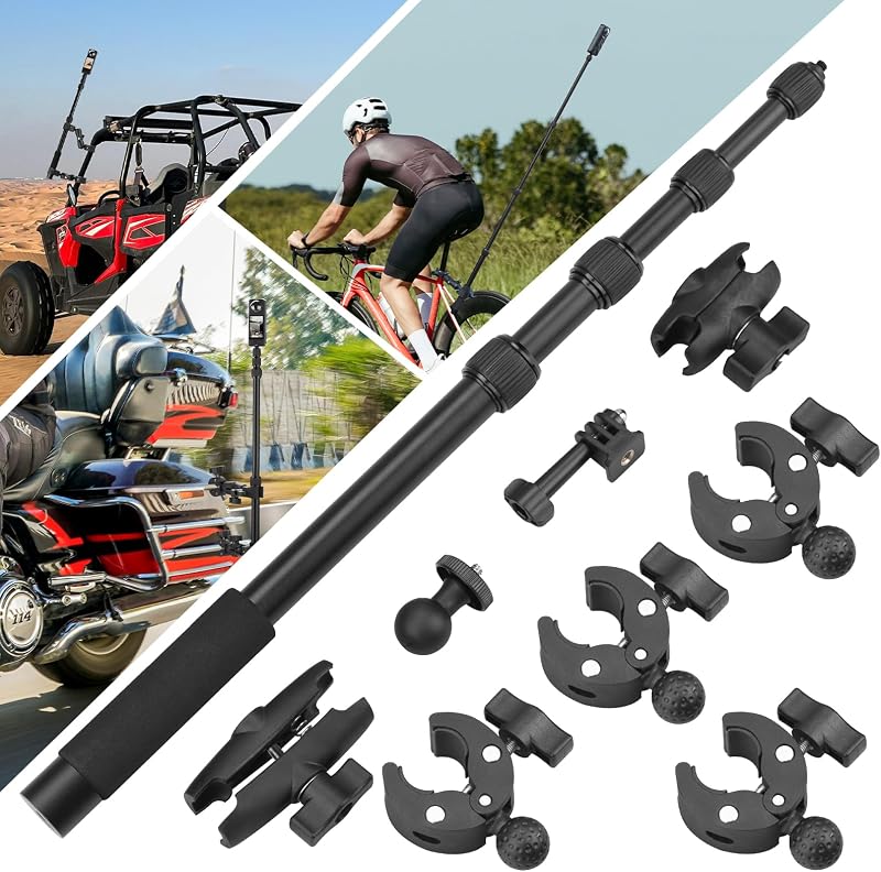 BRDRC Motorcycle Mount for Insta 360 X4 X5 X6, Bike Handlebar Clamp Mounts 59" Invisible Selfie Stick Bundle Kit for Insta360 X6 X5 X4 Air X3 X2 X ONE, for DJI OSMO 360, for GoPro Camera Accessories