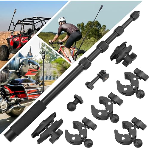 BRDRC Motorcycle Mount for Insta 360 X4 X5 X6, Bike Handlebar Clamp Mounts 59" Invisible Selfie Stick Bundle Kit for Insta360 X6 X5 X4 Air X3 X2 X ONE, for DJI OSMO 360, for GoPro Camera Accessories