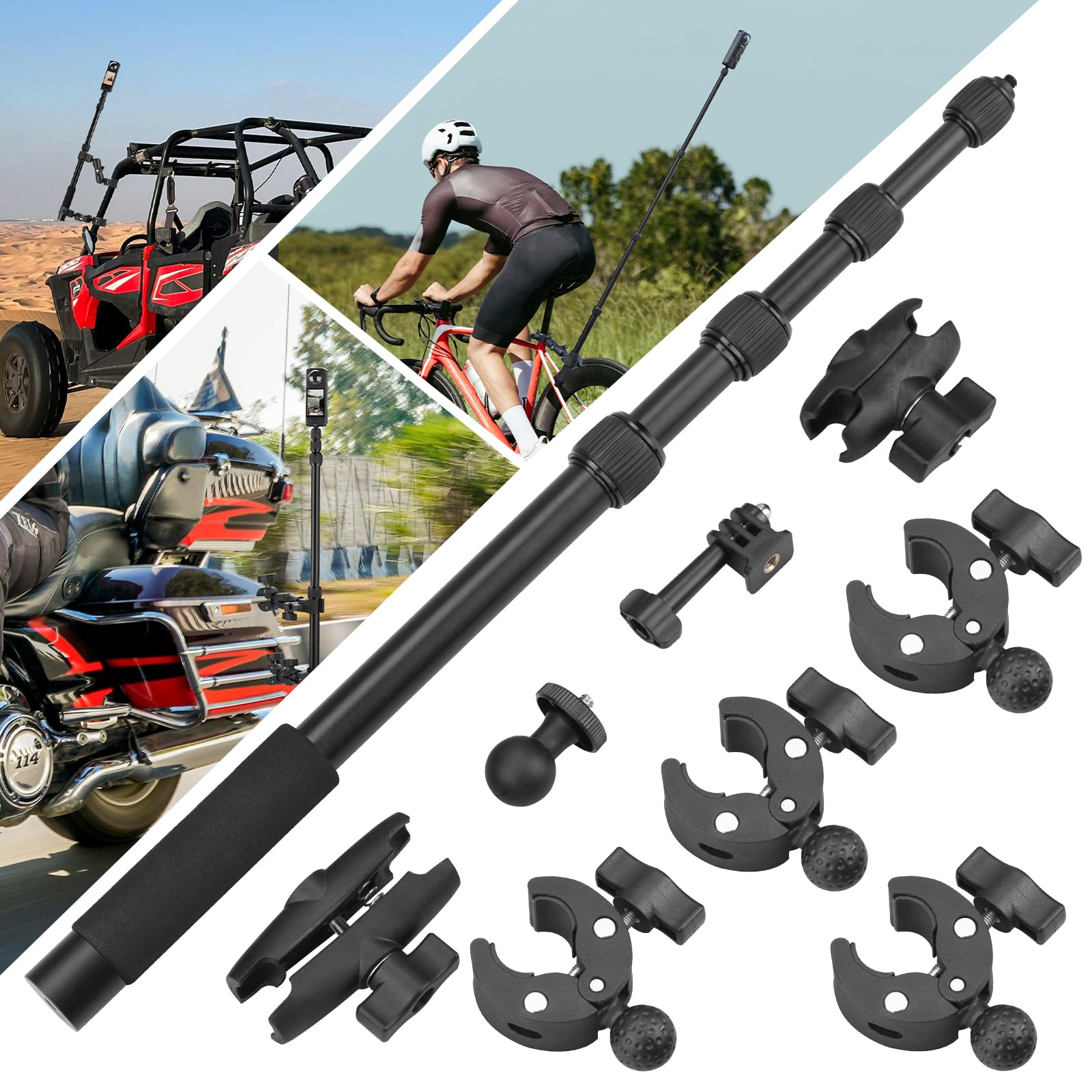 Support de Moto BRDRC pour Caméras Insta360 et DJI Osmo - Kit de Montage Multi-Angles