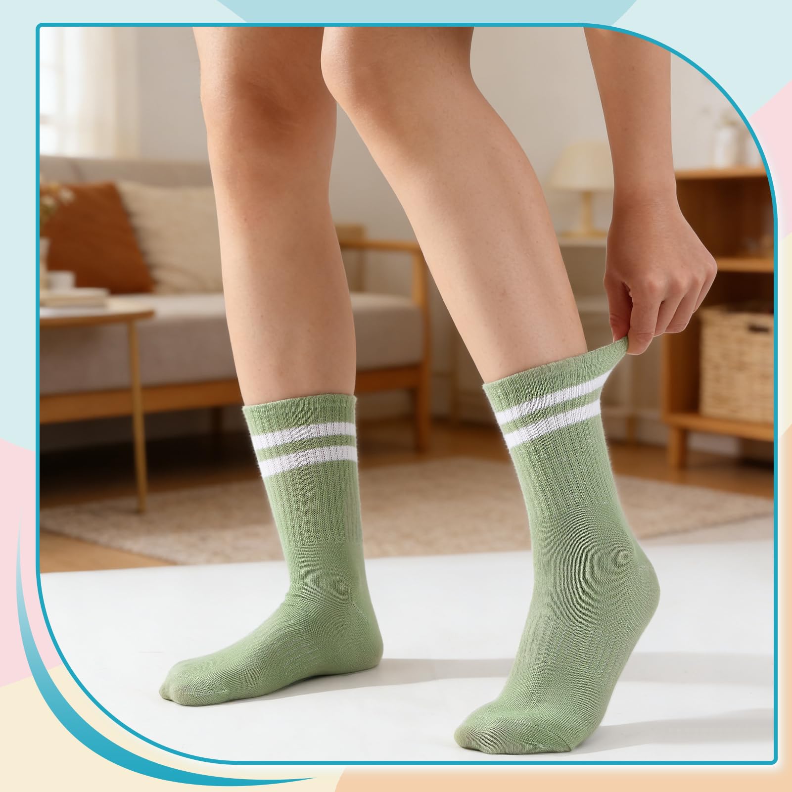 Utensilsto Lot de 9 paires de chaussettes de tennis pour femme 37-42 - Chaussettes de tennis en coton avec rayures pour femme