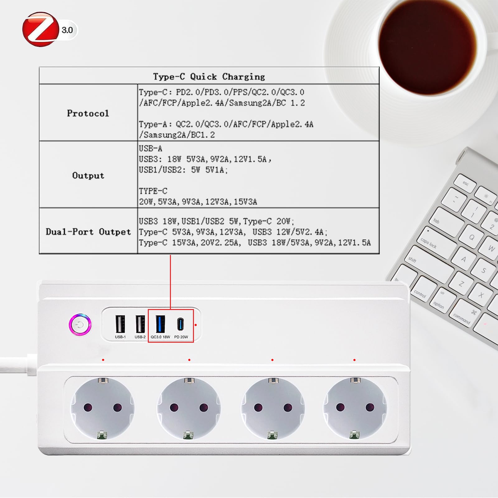 UseeLink Zigbee Smart stekkerdoos 3.0 met 4 AC-aansluitingen, 1 USB-C snellader (PD 20 W) en 3 USB-A, afstandsbediening, spraakbediening, werkt met Alexa Google Home Phillilps HUE, 16 A UseeLink Zigbee Smart stekkerdoos 3.0 met 4 AC-aansluitingen, 1 USB-C snellader (PD 20 W) en 3 USB-A, afstandsbediening, spraakbediening, werkt met Alexa Google Home Phillilps HUE, 16 A