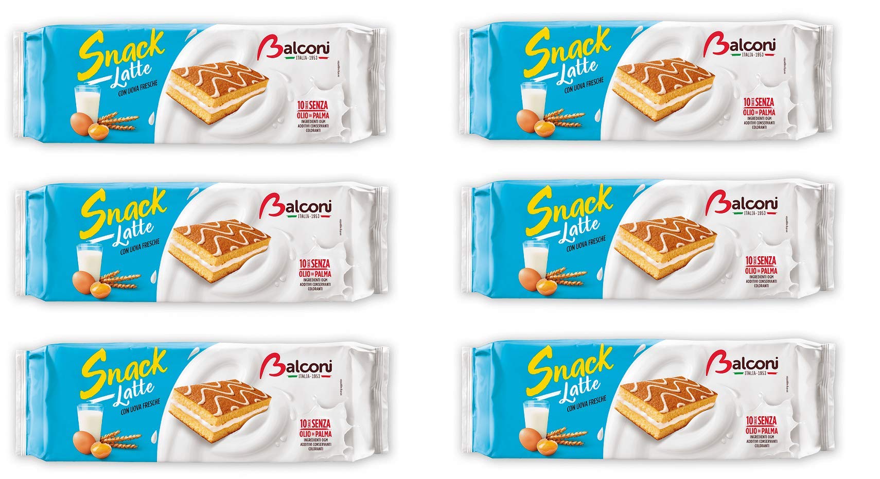 6x Balconi snack al latte cake snacks with milk cream and fresh eggs (10x28g) 280g