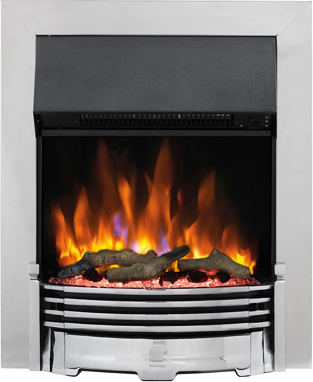 Dimplex Helmsdale Optiflame Inset Electric Fire, Modern Chrome LED Flame Effect Fire With