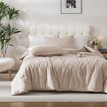 Caressma Comforter Set Twin Size Linen Color, 100% Cotton Beige Bedding Comforter Set, Breathable Soft Comforter 68"x90" for All Seasons with Pillowsham